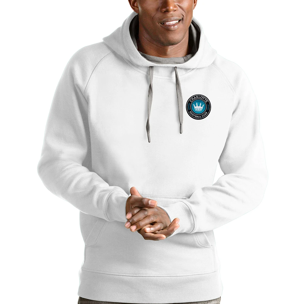 Men's Antigua White Charlotte FC Logo Victory Pullover Hoodie