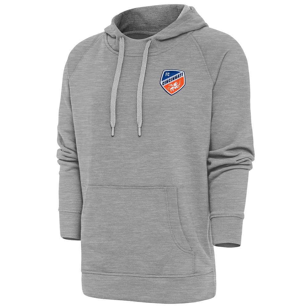 Men's Antigua Heather Gray FC Cincinnati Logo Victory Pullover Hoodie