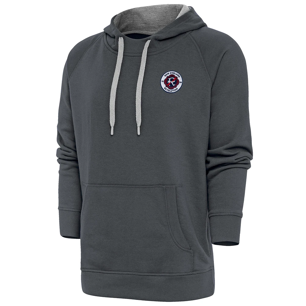 Men's Antigua Charcoal New England Revolution Logo Victory Pullover Hoodie