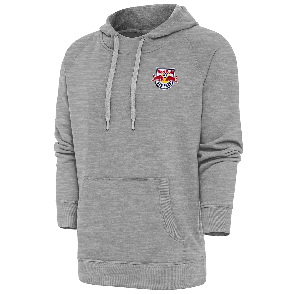 Men's Antigua Heather Gray New York Red Bulls Logo Victory Pullover Hoodie