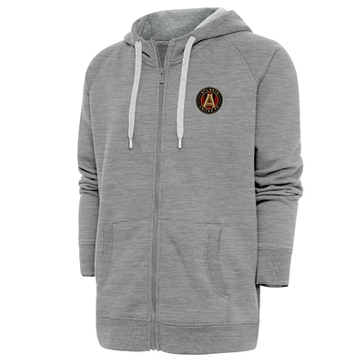 Men's Antigua Heather Gray Atlanta United FC Logo Victory Full-Zip Hoodie