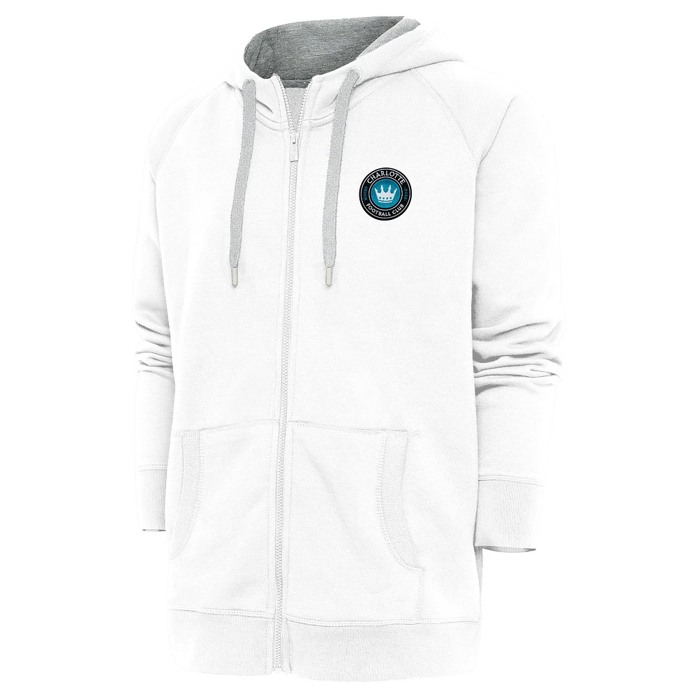 Men's Antigua White Charlotte FC Logo Victory Full-Zip Hoodie
