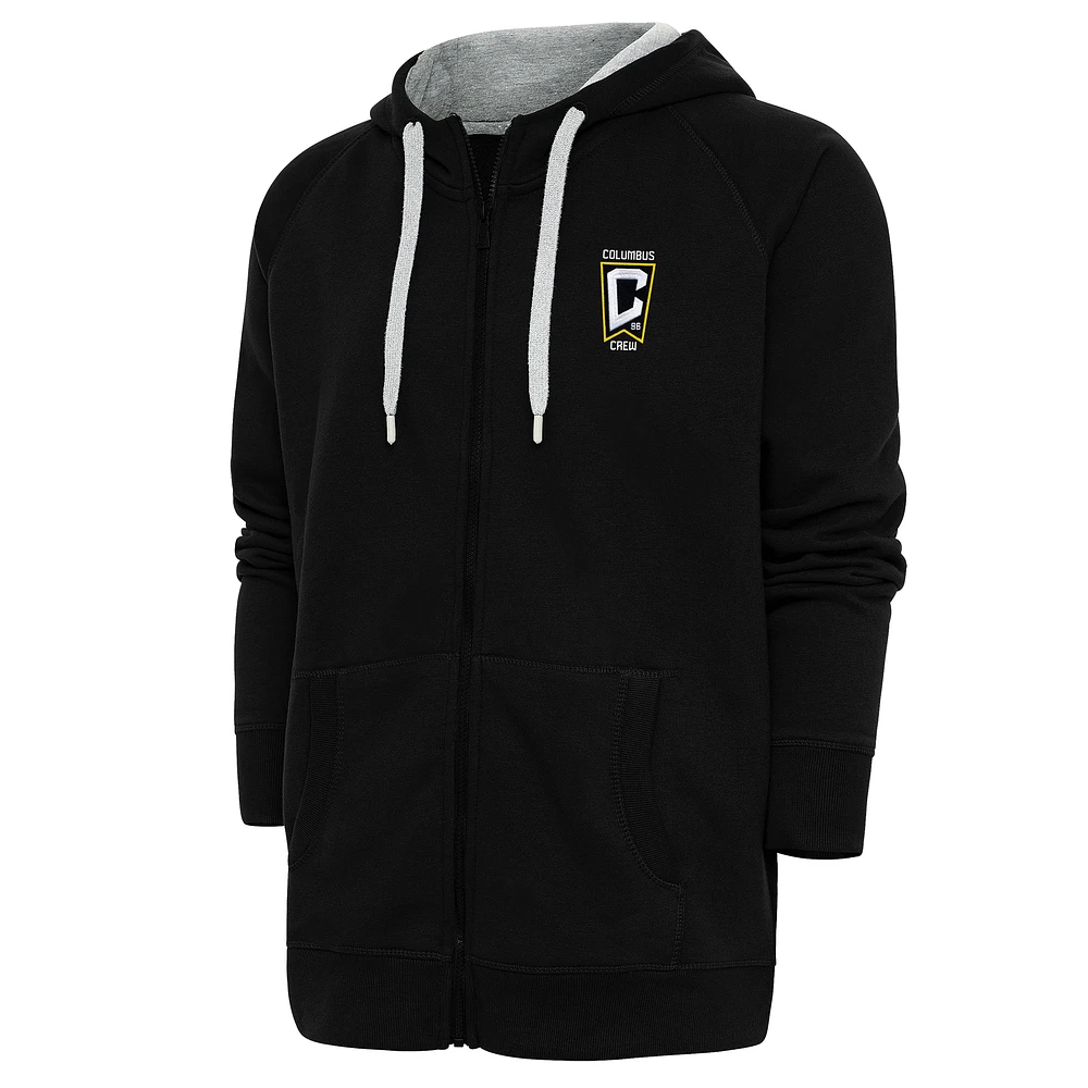 Men's Antigua Black Columbus Crew Logo Victory Full-Zip Hoodie