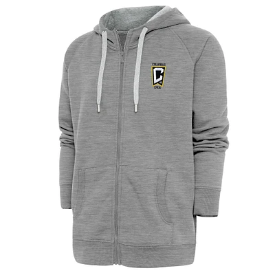 Men's Antigua Heather Gray Columbus Crew Logo Victory Full-Zip Hoodie
