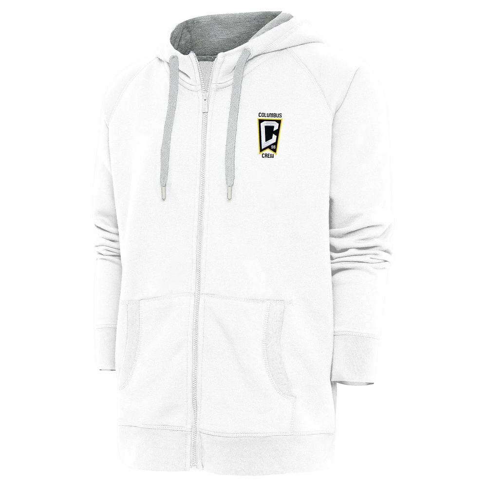 Men's Antigua White Columbus Crew Logo Victory Full-Zip Hoodie