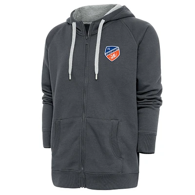 Men's Antigua Charcoal FC Cincinnati Logo Victory Full-Zip Hoodie