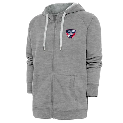 Men's Antigua Heather Gray FC Dallas Logo Victory Full-Zip Hoodie