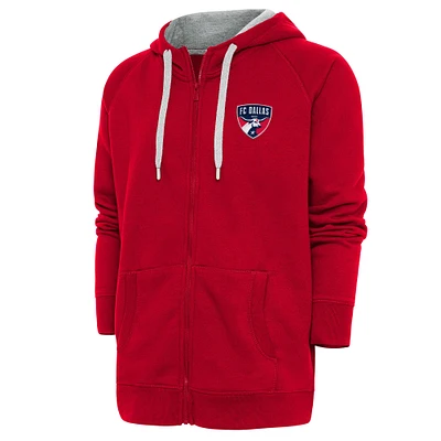 Men's Antigua Red FC Dallas Logo Victory Full-Zip Hoodie