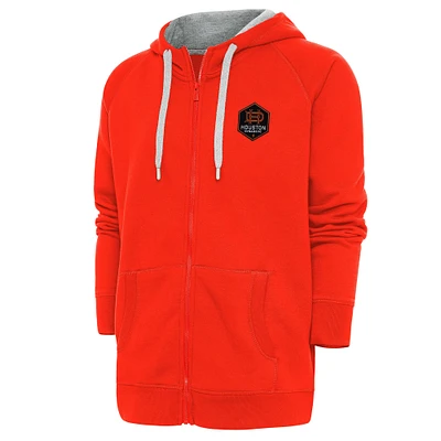Men's Antigua Orange Houston Dynamo FC Logo Victory Full-Zip Hoodie