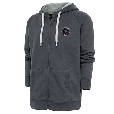 Men's Antigua Charcoal Inter Miami CF Logo Victory Full-Zip Hoodie
