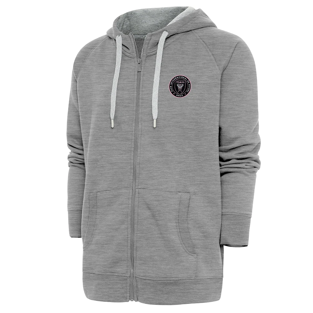 Men's Antigua Heather Gray Inter Miami CF Logo Victory Full-Zip Hoodie