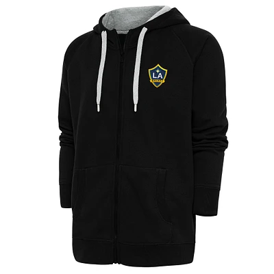 Men's Antigua Black LA Galaxy Logo Victory Full-Zip Hoodie