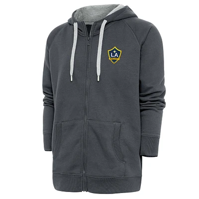 Men's Antigua Charcoal LA Galaxy Logo Victory Full-Zip Hoodie