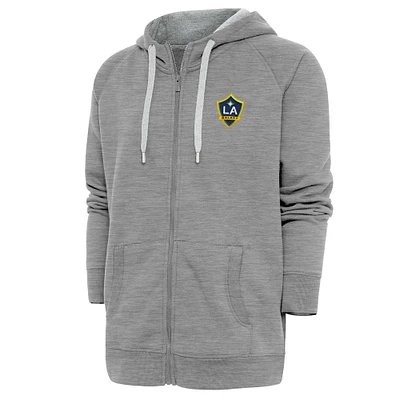 Men's Antigua Heather Gray LA Galaxy Logo Victory Full-Zip Hoodie