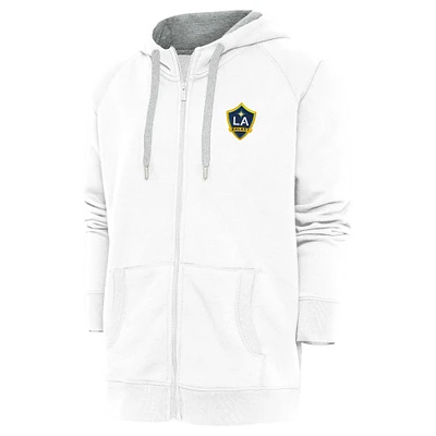 Men's Antigua White LA Galaxy Logo Victory Full-Zip Hoodie