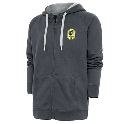 Men's Antigua Charcoal Nashville SC Logo Victory Full-Zip Hoodie