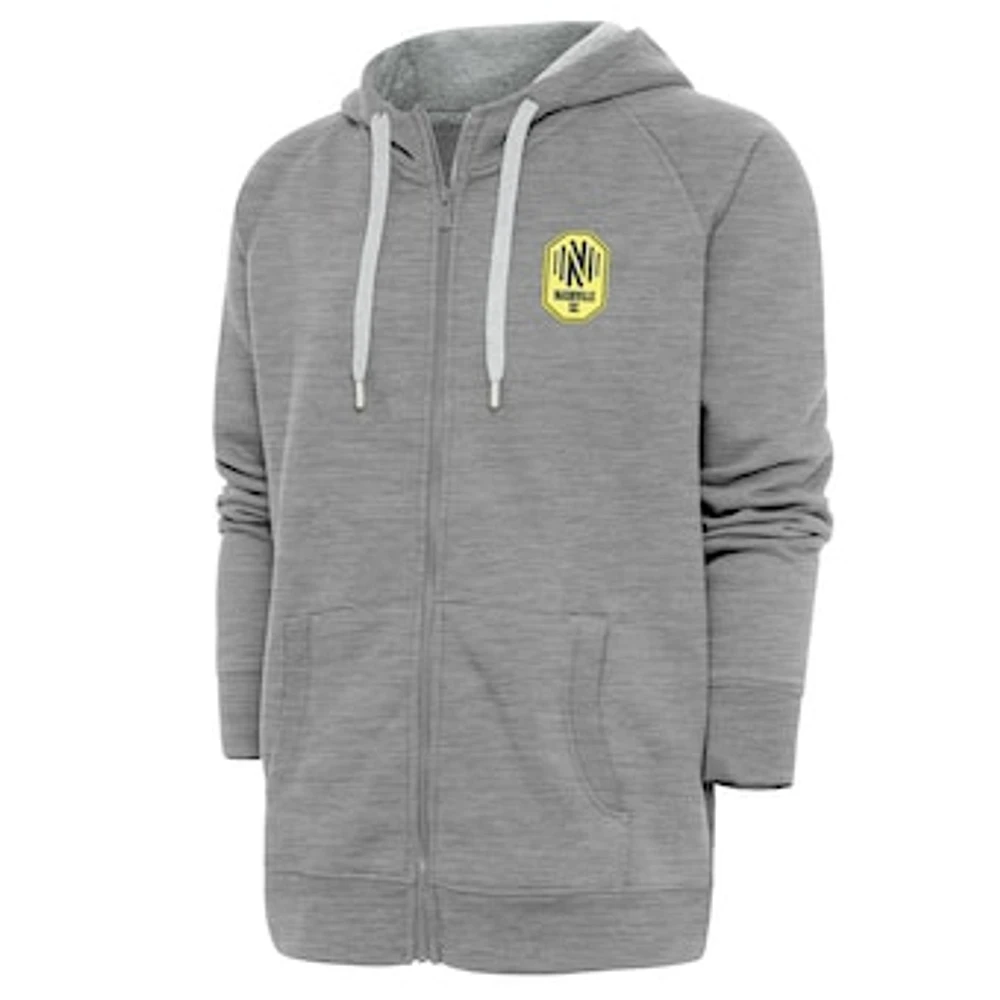 Men's Antigua Heather Gray Nashville SC Logo Victory Full-Zip Hoodie