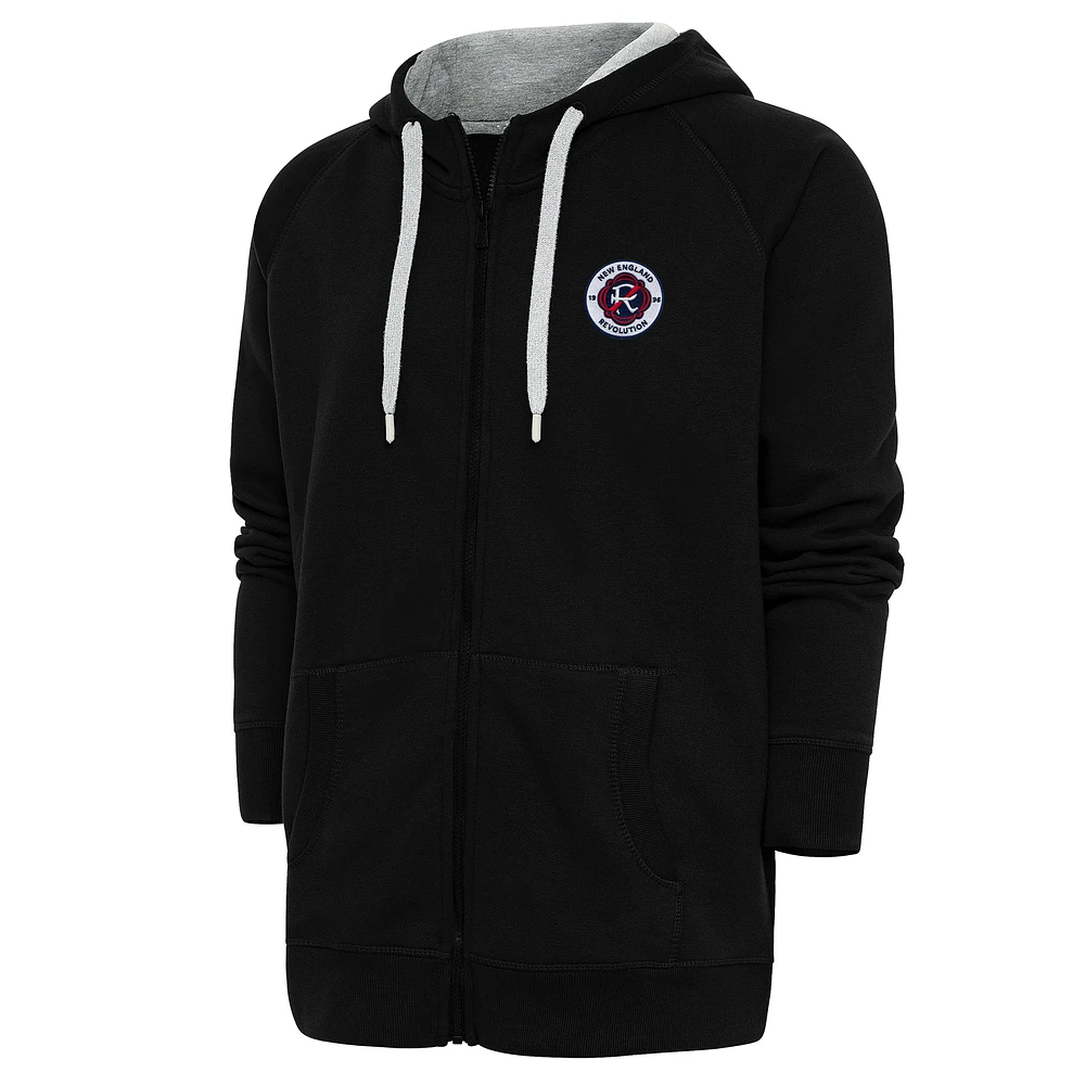 Men's Antigua Black New England Revolution Logo Victory Full-Zip Hoodie