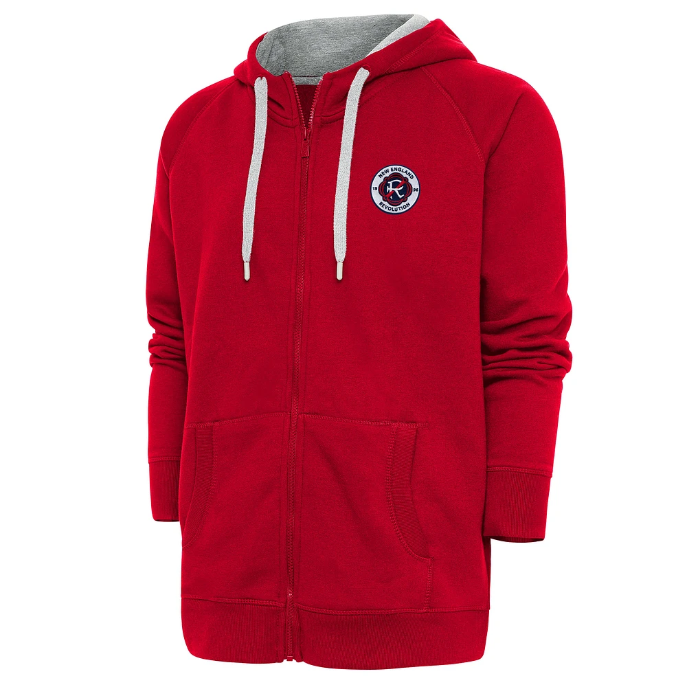Men's Antigua Red New England Revolution Logo Victory Full-Zip Hoodie