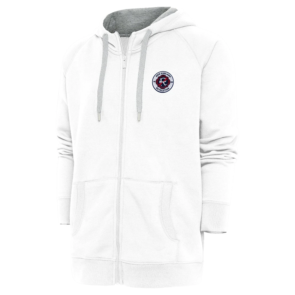Men's Antigua White New England Revolution Logo Victory Full-Zip Hoodie