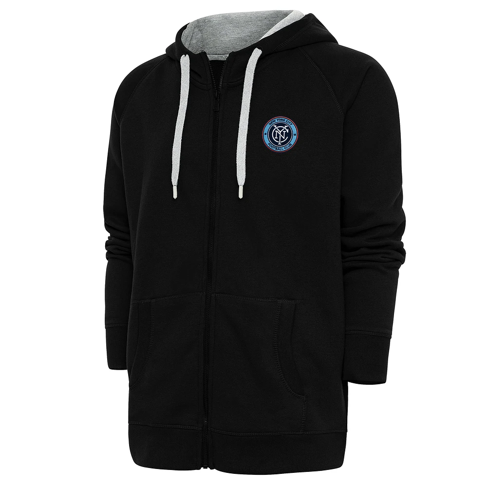 Men's Antigua Black New York City FC Logo Victory Full-Zip Hoodie
