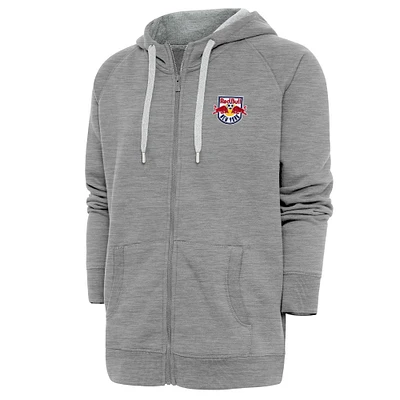 Men's Antigua Heather Gray New York Red Bulls Logo Victory Full-Zip Hoodie