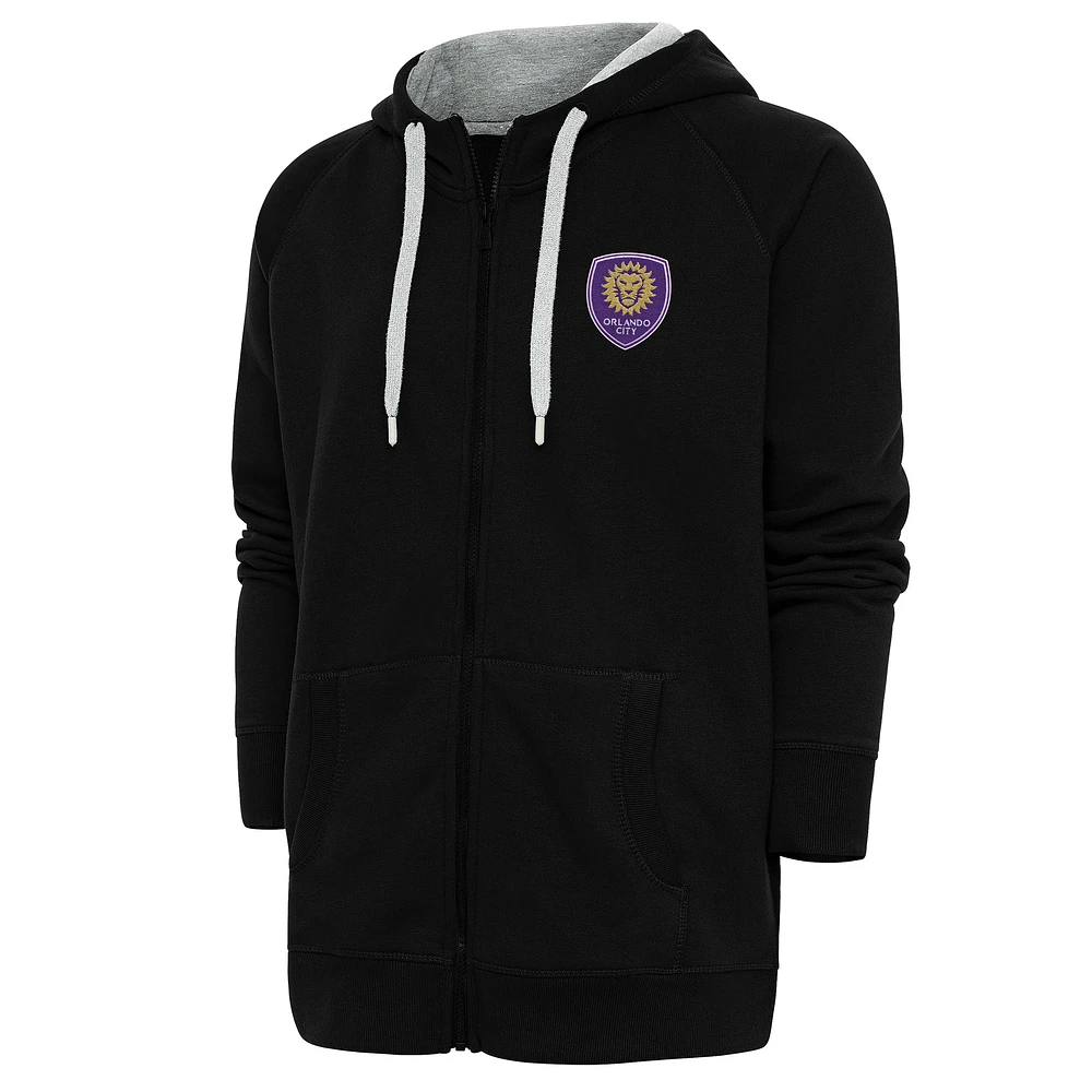 Men's Antigua Black Orlando City SC Logo Victory Full-Zip Hoodie