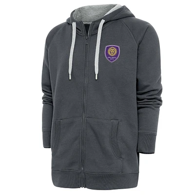 Men's Antigua Charcoal Orlando City SC Logo Victory Full-Zip Hoodie