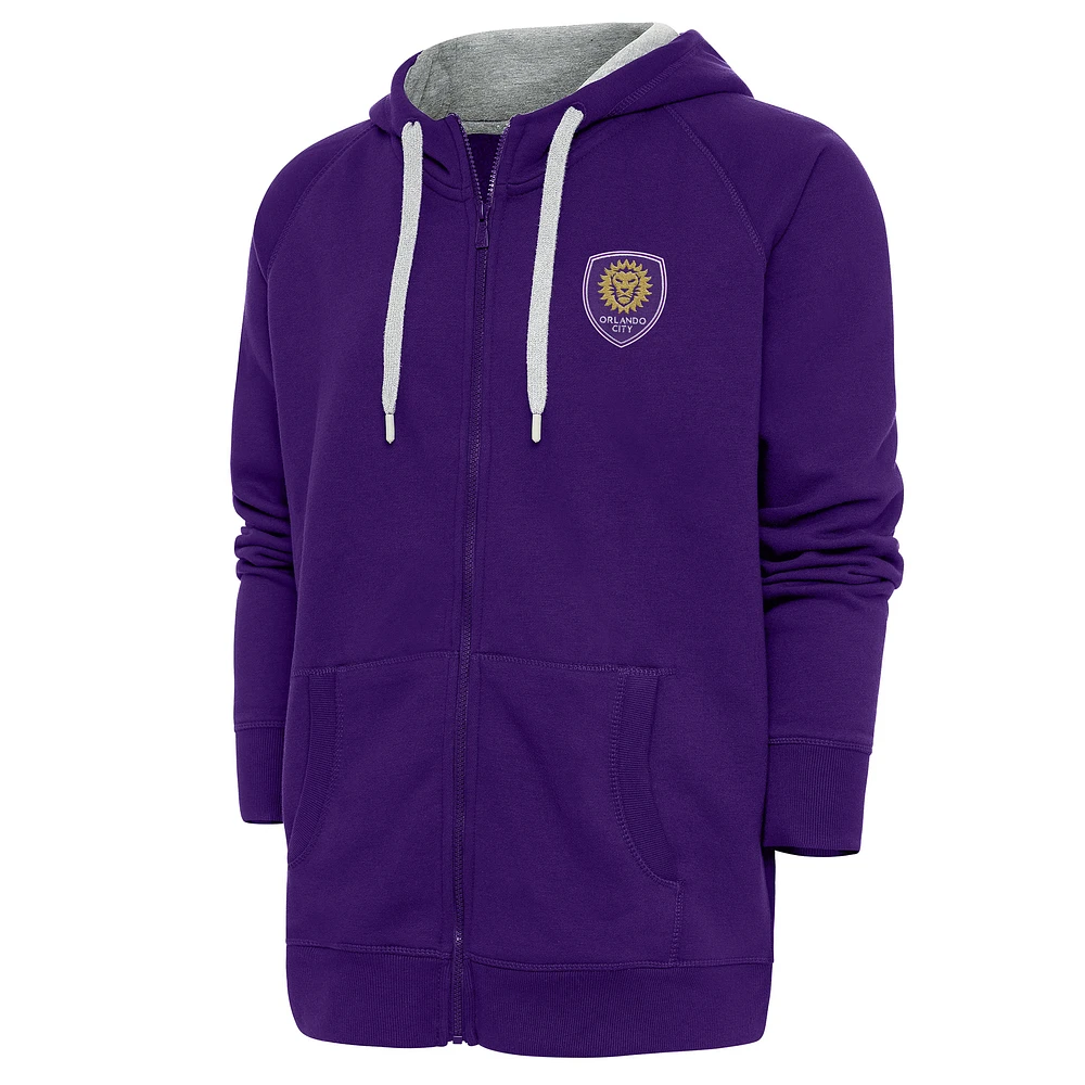 Men's Antigua Purple Orlando City SC Logo Victory Full-Zip Hoodie