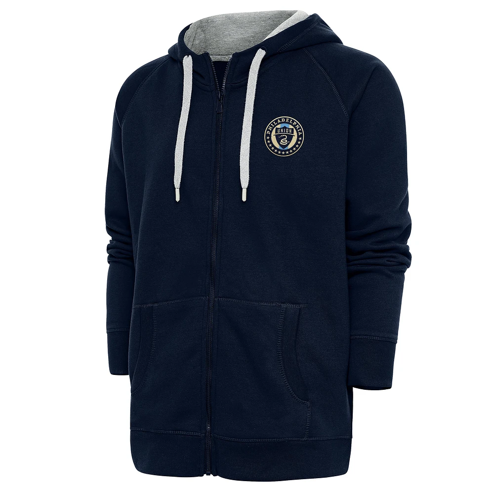 Men's Antigua Navy Philadelphia Union Logo Victory Full-Zip Hoodie