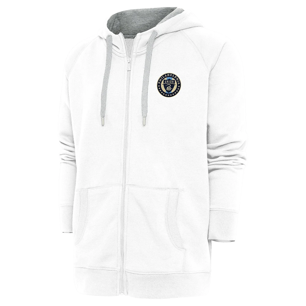 Men's Antigua White Philadelphia Union Logo Victory Full-Zip Hoodie