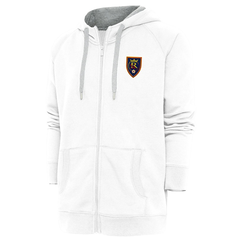 Men's Antigua White Real Salt Lake Logo Victory Full-Zip Hoodie