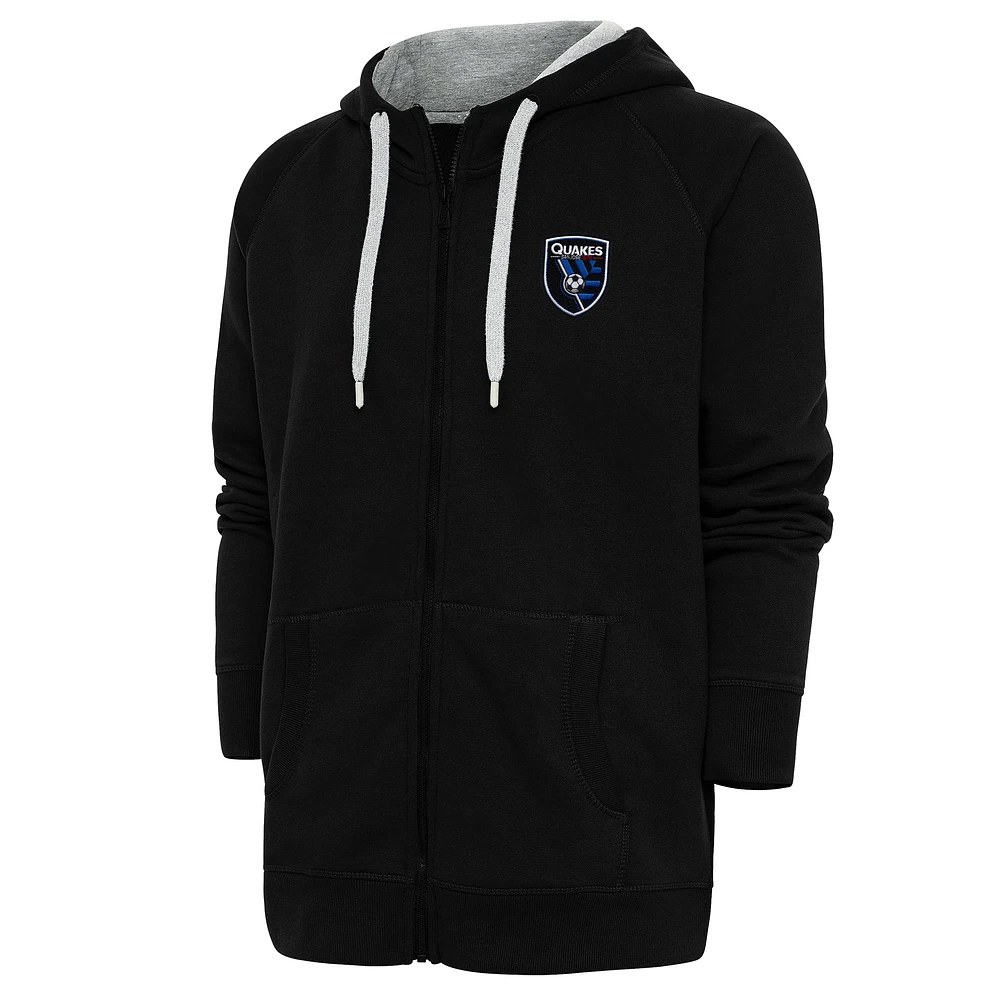 Men's Antigua Black San Jose Earthquakes Logo Victory Full-Zip Hoodie