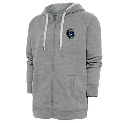 Men's Antigua Heather Gray San Jose Earthquakes Logo Victory Full-Zip Hoodie