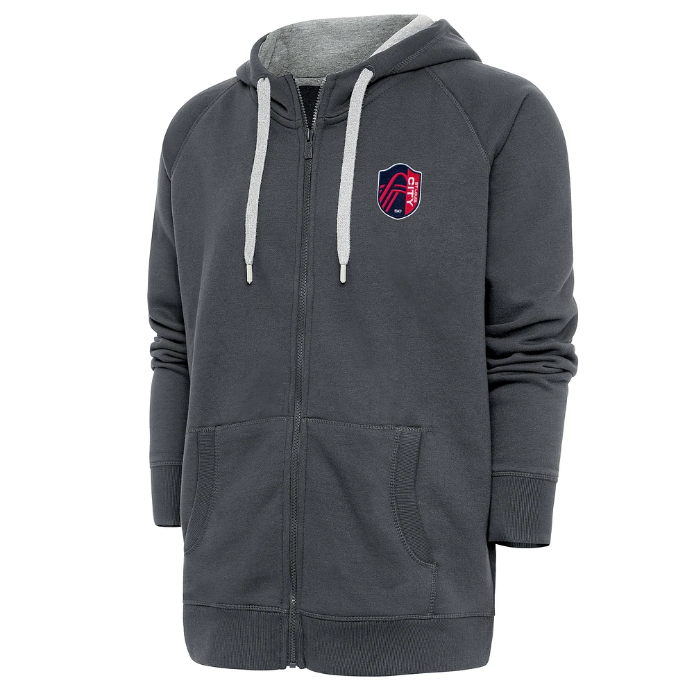 Men's Antigua Charcoal St. Louis City SC Logo Victory Full-Zip Hoodie