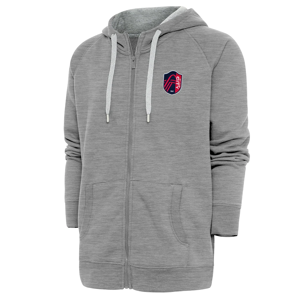 Men's Antigua Heather Gray St. Louis City SC Logo Victory Full-Zip Hoodie