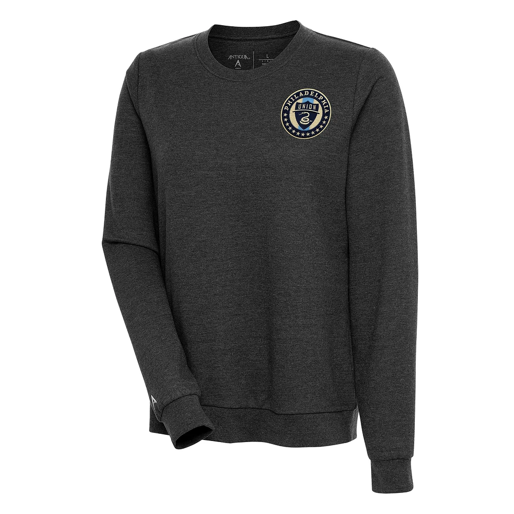 Women's Antigua Heather Black Philadelphia Union Logo Action Pullover Sweatshirt