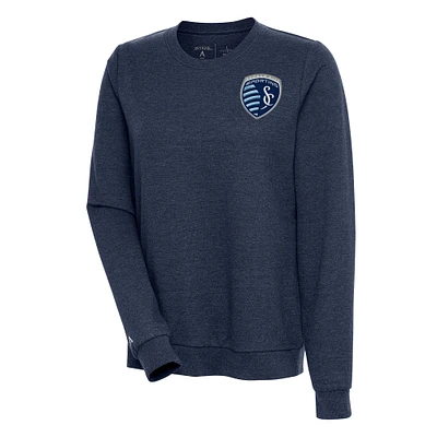 Women's Antigua Heather Navy Sporting Kansas City Logo Action Pullover Sweatshirt