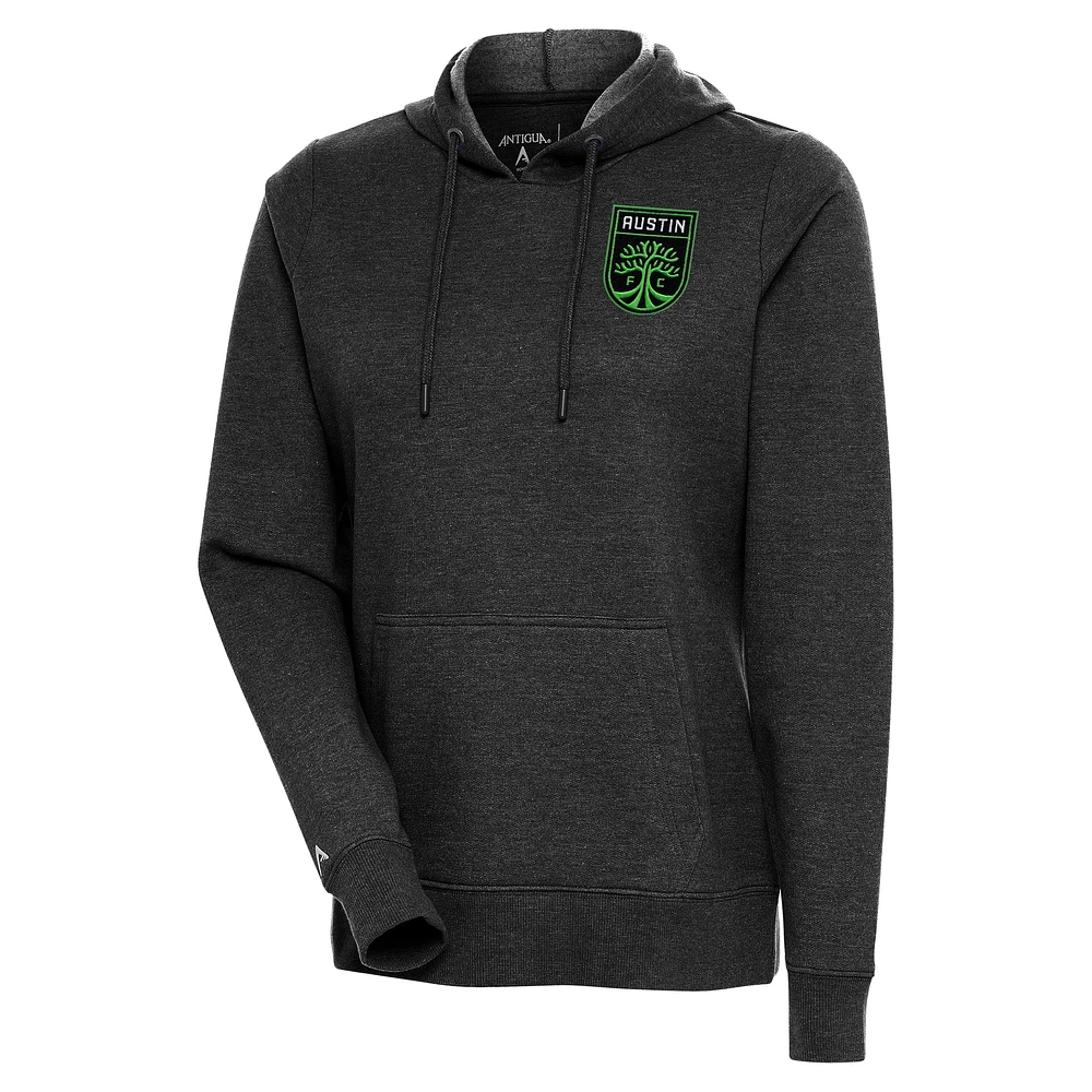 Women's Antigua Heather Black Austin FC Logo Action Pullover Hoodie