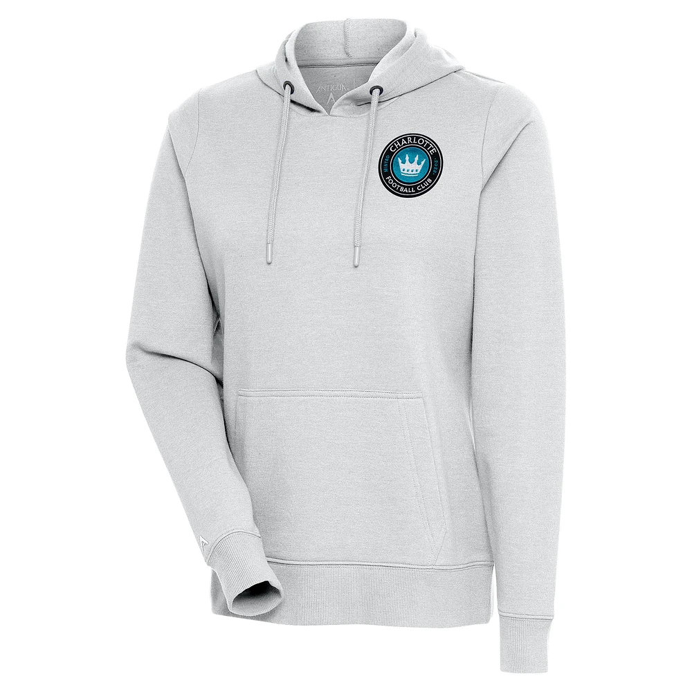 Women's Antigua Heather Gray Charlotte FC Logo Action Pullover Hoodie