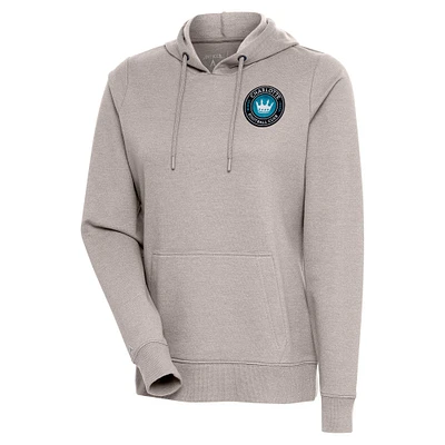 Women's Antigua Oatmeal Charlotte FC Logo Action Pullover Hoodie