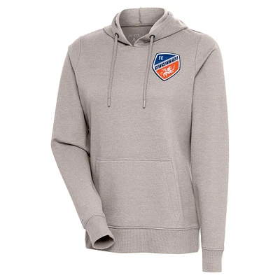 Women's Antigua Oatmeal FC Cincinnati Logo Action Pullover Hoodie