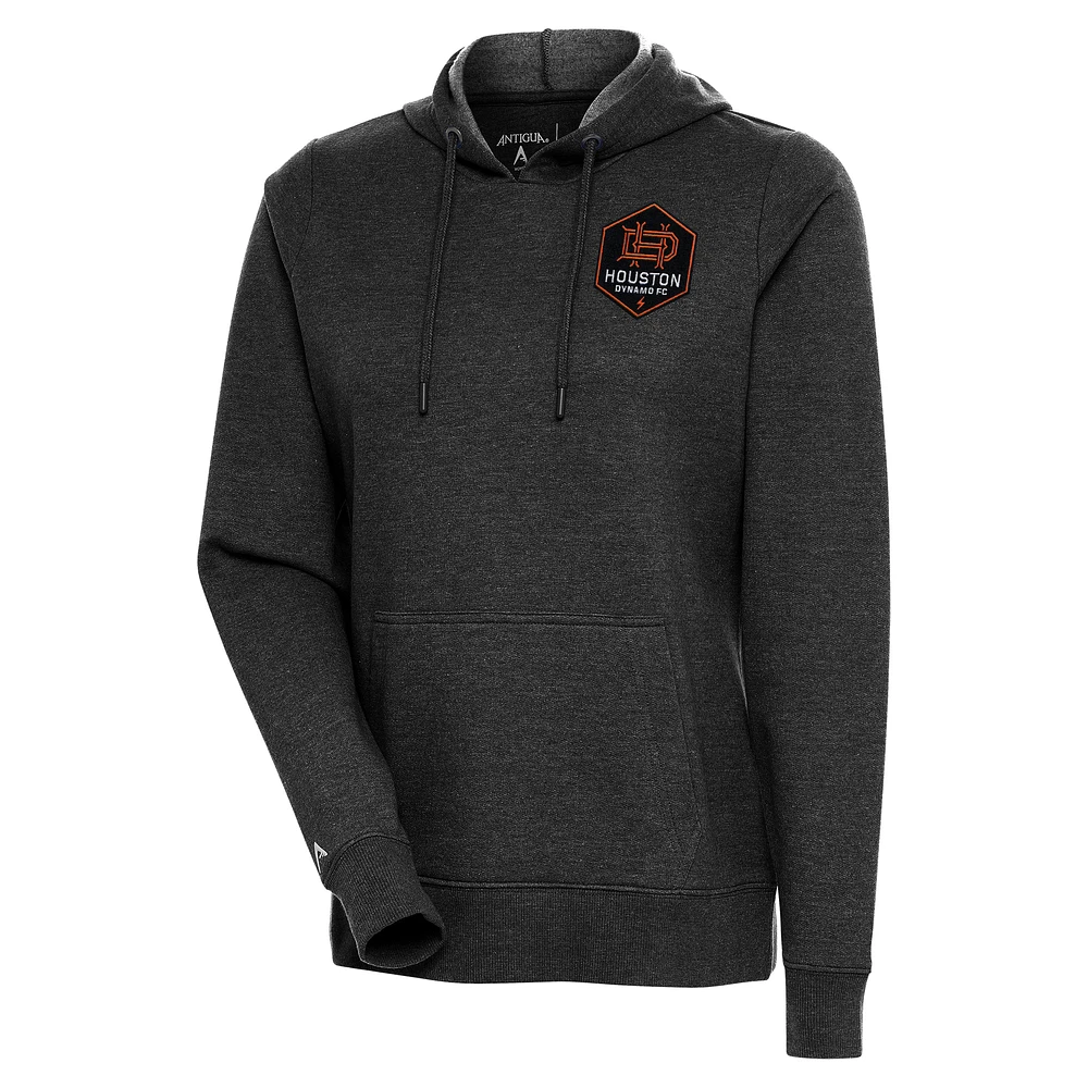 Women's Antigua Heather Black Houston Dynamo FC Logo Action Pullover Hoodie