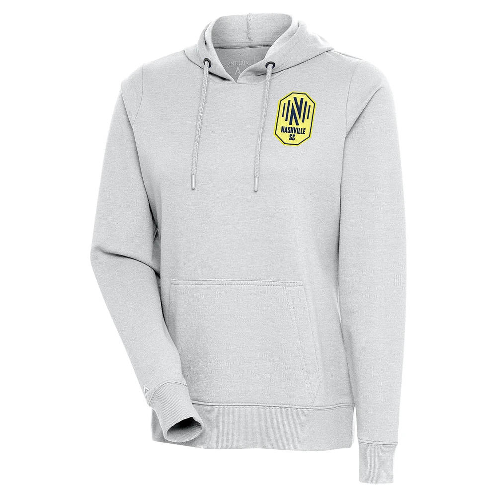 Women's Antigua Heather Gray Nashville SC Logo Action Pullover Hoodie