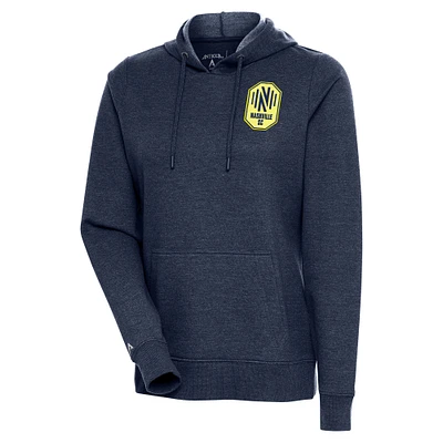 Women's Antigua Heather Navy Nashville SC Logo Action Pullover Hoodie