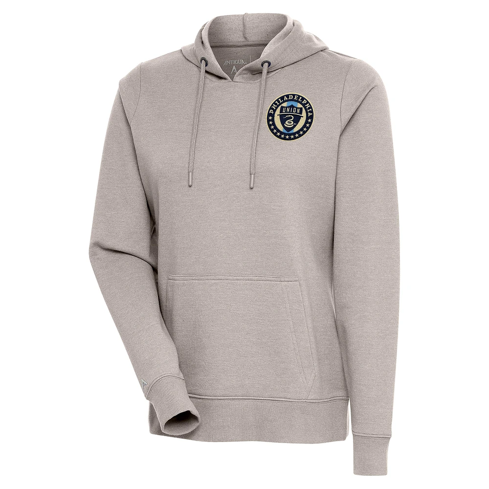 Women's Antigua Oatmeal Philadelphia Union Logo Action Pullover Hoodie
