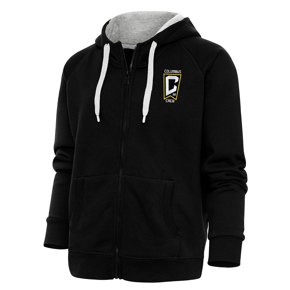 Women's Antigua Black Columbus Crew Logo Victory Full-Zip Hoodie