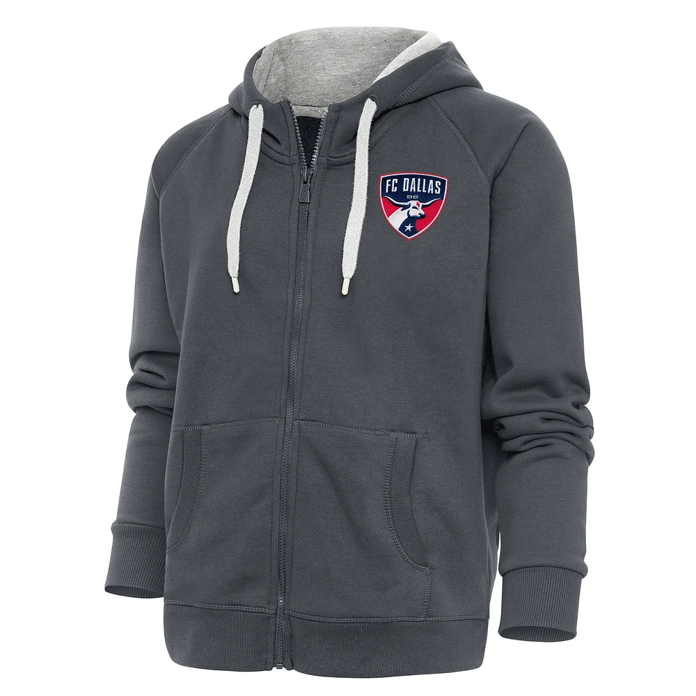 Women's Antigua Charcoal FC Dallas Logo Victory Full-Zip Hoodie