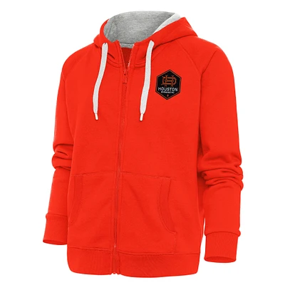 Women's Antigua Orange Houston Dynamo FC Logo Victory Full-Zip Hoodie