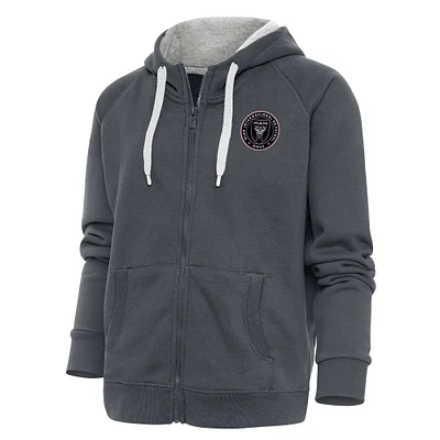 Women's Antigua Charcoal Inter Miami CF Logo Victory Full-Zip Hoodie